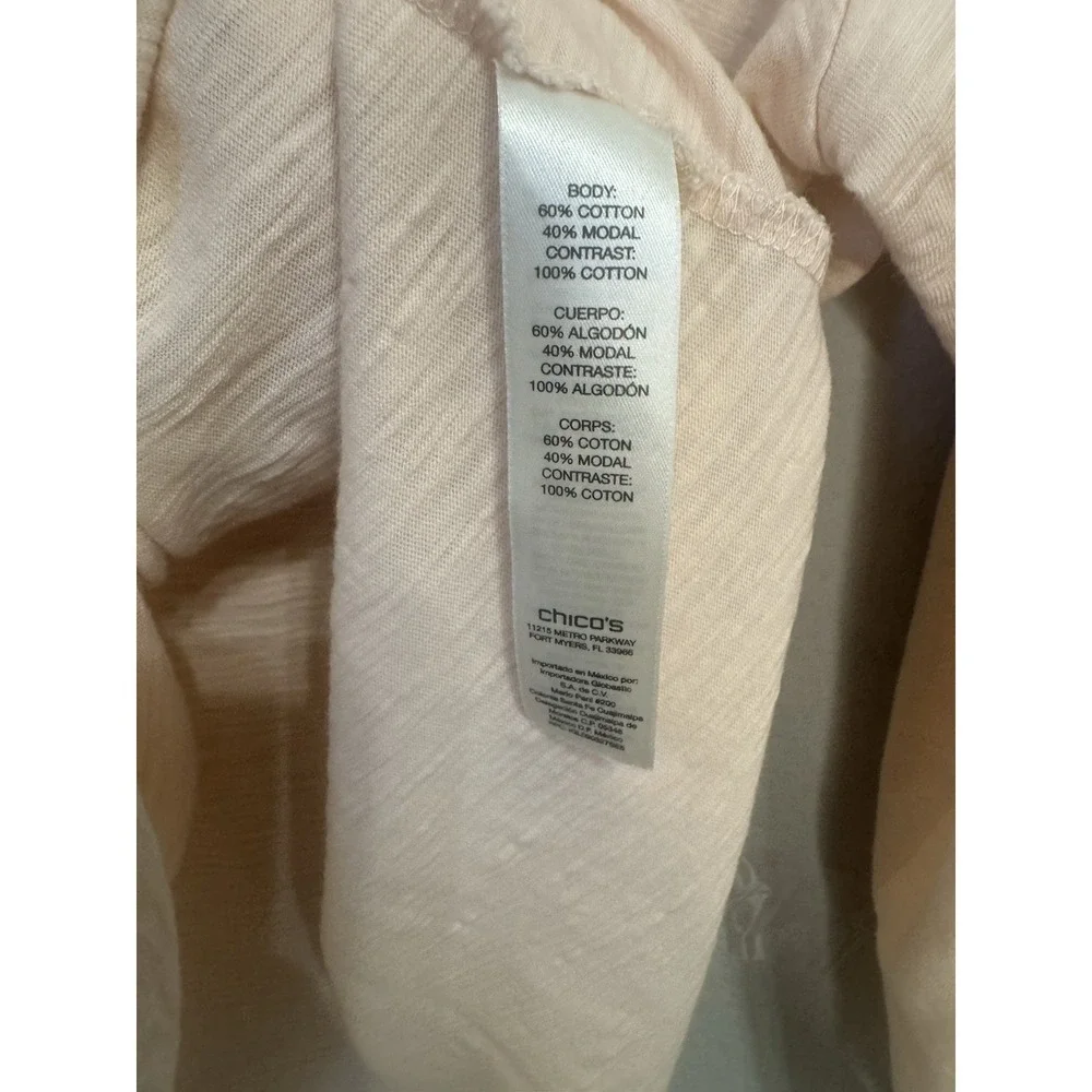 Chicos Size 3 US XL Knit Top 100% Cotton Crochet Lace Trim Pink Shirt Beachy